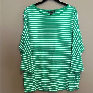 Ralph Lauren Green and White Striped Long Sleeve Top